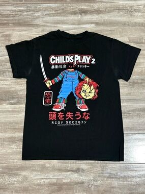 Stylish Mens Chucky Child's Play 2 Riot Society Small Anime Graphic Horror Shirt